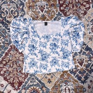 Floral Puff Sleeve Top - Blue